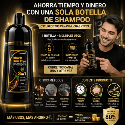 Black Hair Dye Shampoo 3 en 1